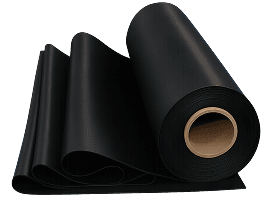 A roll of black tread rubber sheet