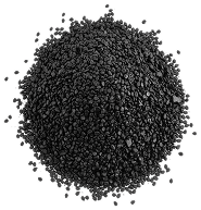A mound of 10 mesh crumb rubber granulate, the coarsest grade produced