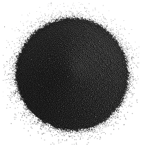 A mound of 60 mesh crumb rubber granulate, the finest screened grade