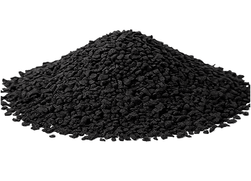 A cone of black crumb rubber granulate